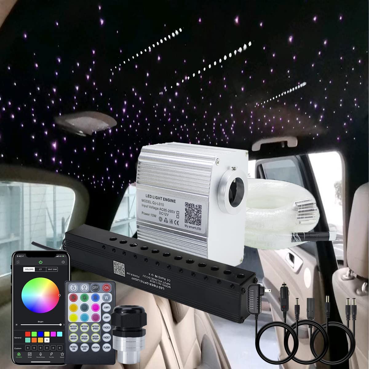 10W RGBW Twinkle Shooting Star Headliner Kit (Star Ceiling +Shooting Stars) for Car Truck, Yacht Boat & Home Theaters | SanliLED.shop