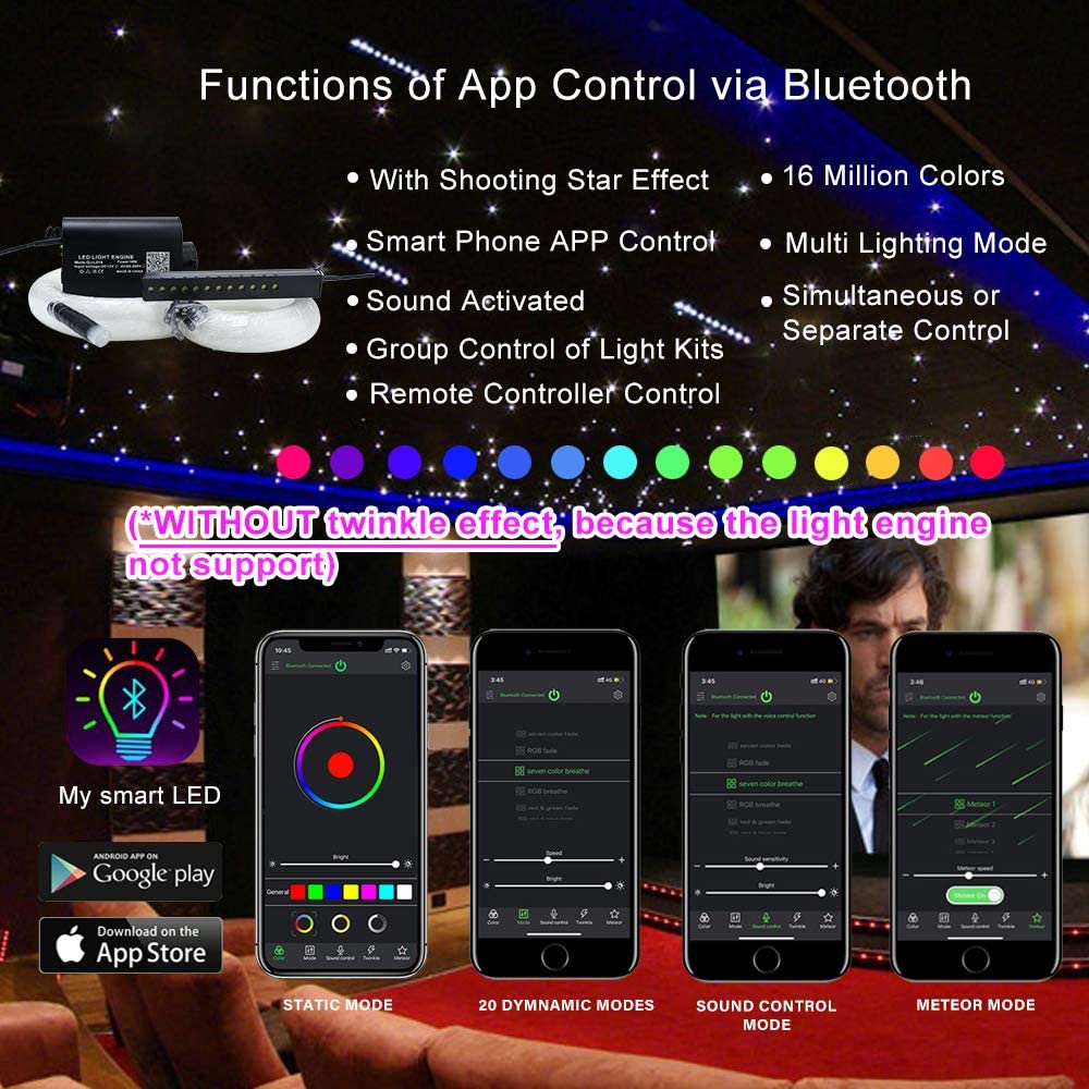 Bluetooth APP for 16W RGBW Shooting Star Headliner Kit (Star Ceiling +Shooting Stars) | SanliLED.shop