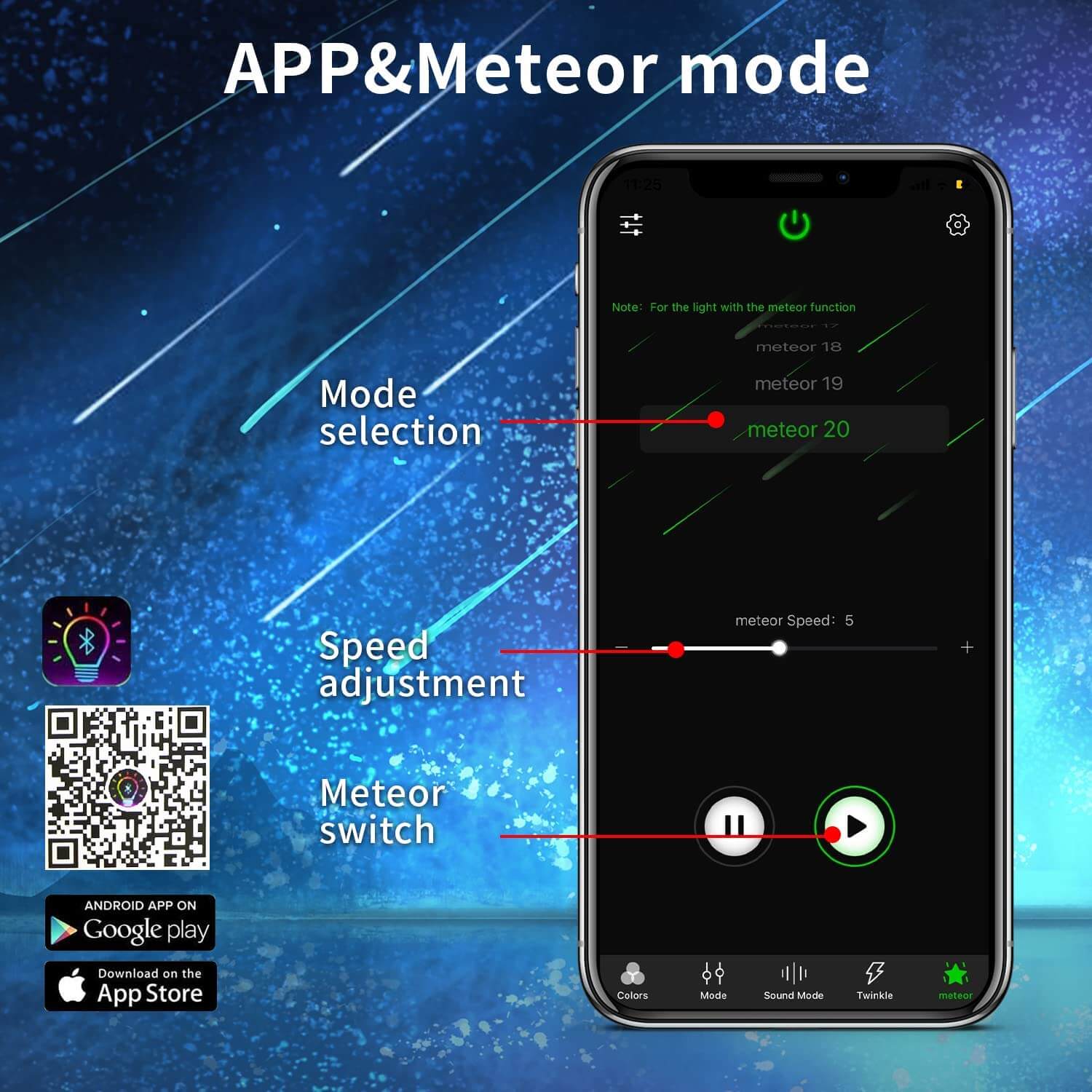 Bluetooth APP for 9W White Shooting Star Headliner Kit with RF Remote Control | SanliLED.shop