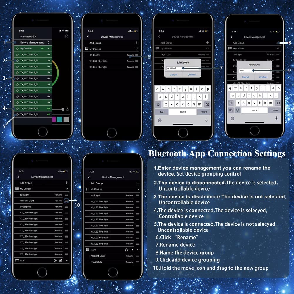 Bluetooth APP Settings for 2x8W Twinkle Starlight for Car, RGBW Starlight for Car with Meteor | SanliLED.shop